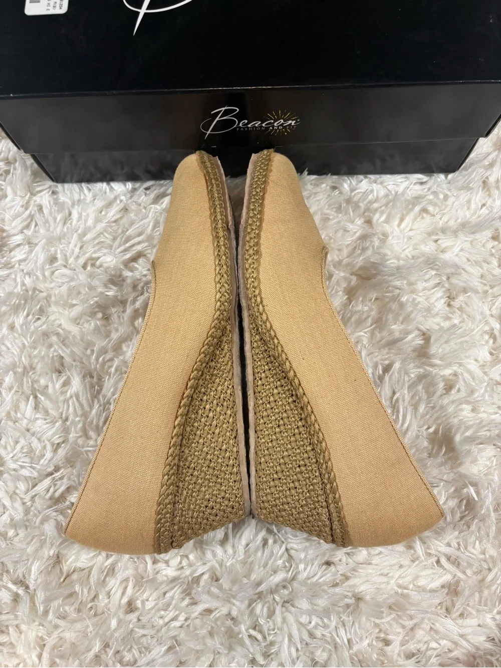 Beacon Tan Canvas Espadrille Wedges-like new in box-6.5